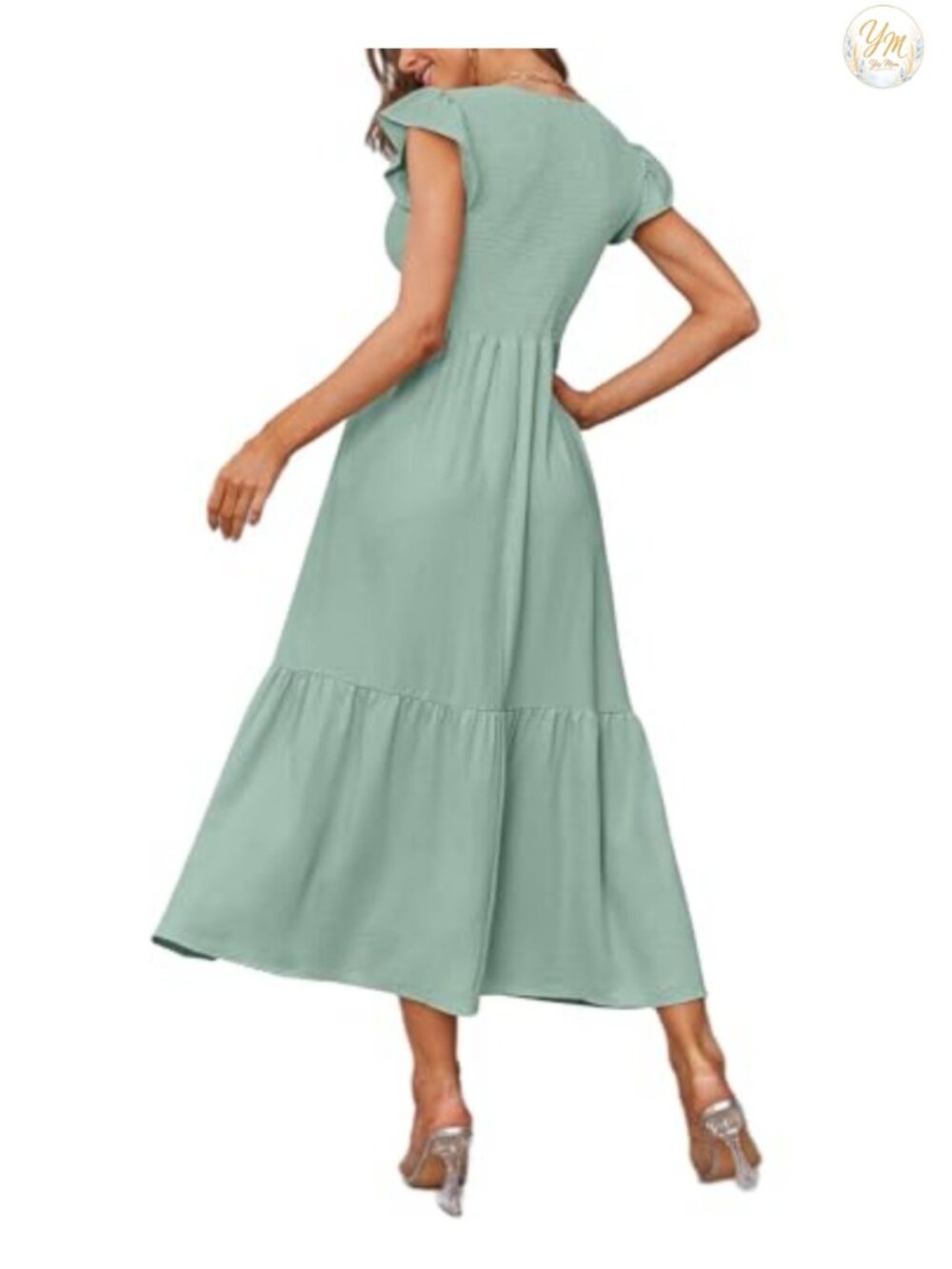 Casual Maxi Dress with Pockets Ruffle Sleeve Smocked Tiered Dress - Picture 3 of 6